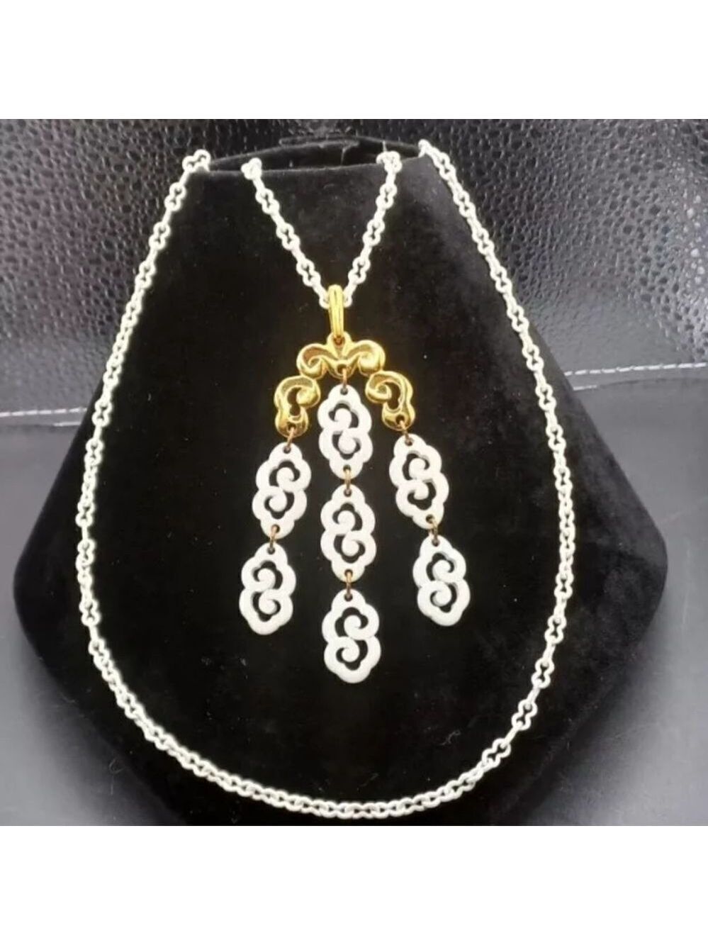 Trifari White Gold Double Strand Pendant Necklace - Picture 3 of 5